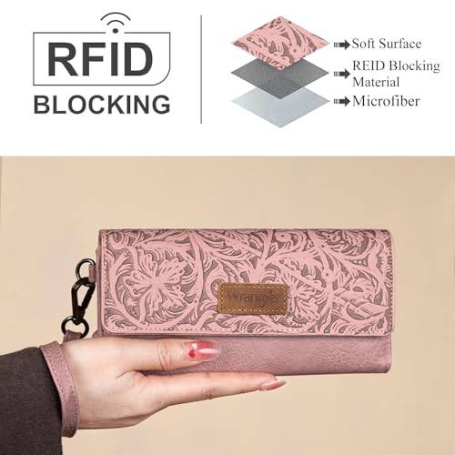 Image of Montana West X Wrangler Western Wallets for Women Trifold Wristlet Wallets Large Capacity Women Clutch Wallet with Coin Purse