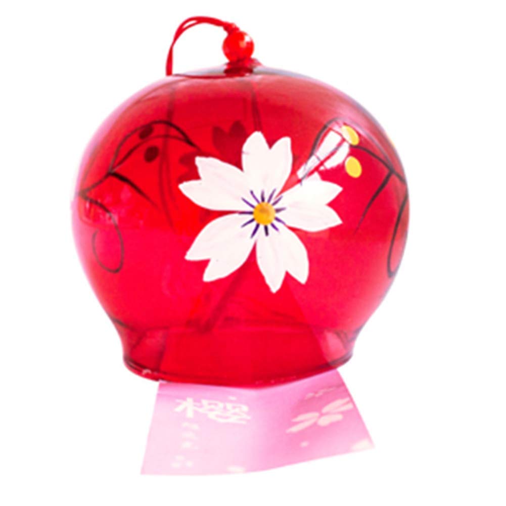 EliteShine Wind Bell Japanese Wind Chimes Handmade Glass Wind Chimes-Red Wind Bell White Flower