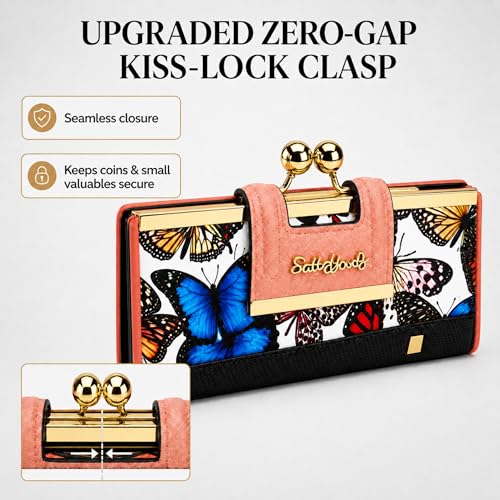 Image of Floral Wallet for Women, Vintage Kiss-Lock Clutch Purse | 10 Card Slots, Full-Length Bill Compartment and Organized Storage,Secure Kiss-Lock Closure, Vintage PU Leather Gift Box