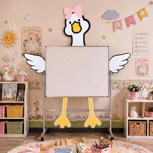 5 Pcs Large Silly Goose Classroom Decorations Back to School Pink Bow Goose Paper Cutout Fun Educational Design for Whiteboard Door Wall Hallway Classroom