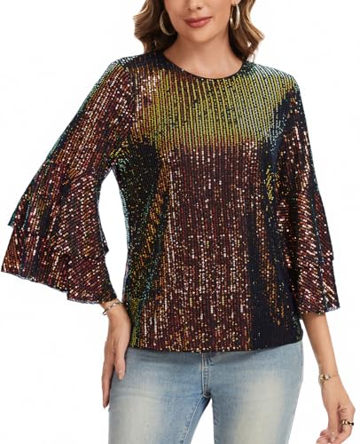Haut à paillettes femme chic à manches longues pour les loisirs