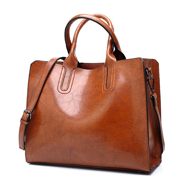 Bolsa De Couro PU Feminino Bolsa De Mão Resistente Com Alça (Marrom)
