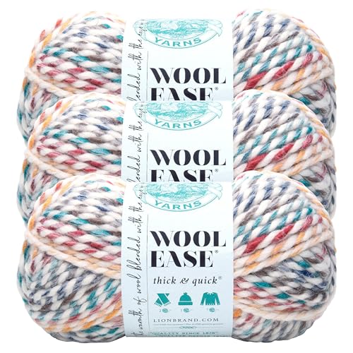 Image of Lion Brand Yarn Wool-Ease Thick and Quick Yarn, Soft and Bulky Yarn for Knitting, Crocheting, and Crafting, 3 Pack, Hudson Bay | Super Bulky Wool Acrylic Blend Fiber for Soft Hats, Sweaters, Chunky Blankets, Yarn for Crochet, Knitting, Crafts, Weaving