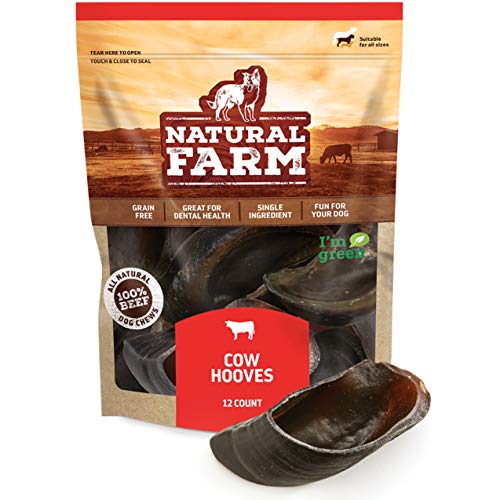 Natural Farm Cow Hooves (12 Pack), Odor-Free, All Natural Sourced from Farm-Raised Beef Hoof Dog Treats, Great Alternative to Bully Sticks or Rawhide, Dental Chew for Small, Medium, Large Breeds