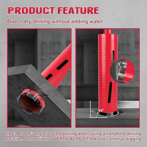 Image of METRO 50mm Diamond Dry Concrete Hole Saw Drill Bit, 10 inch Drilling Depth, 5 /8 inch-11 Thread for Concrete, Granite, Masonry Brick Block, with 1 Adapter SDS Plus Easily Use By Rotary Hammer. (50x300mm)
