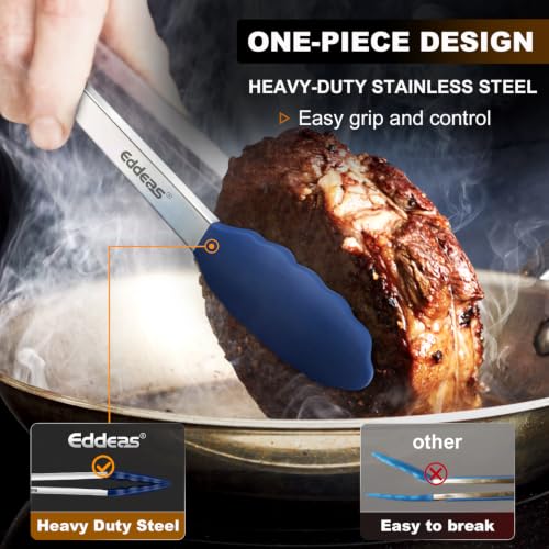 Image of Tongs For Cooking - Silicone Metal Kitchen Tong 7 inch 9 inch & 12 inch Blue