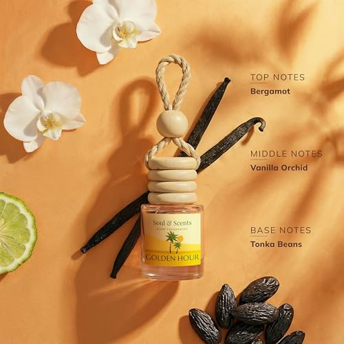 Image of Soul & Scents 16ml Luxury Car Perfumes Vanilla | Golden Hour | 2-in-1 Hanging Pod & AC Vent Air Freshener | Premium Wooden Car Fragrance Accessory | Long Lasting Odour Eliminator | Pack of 2