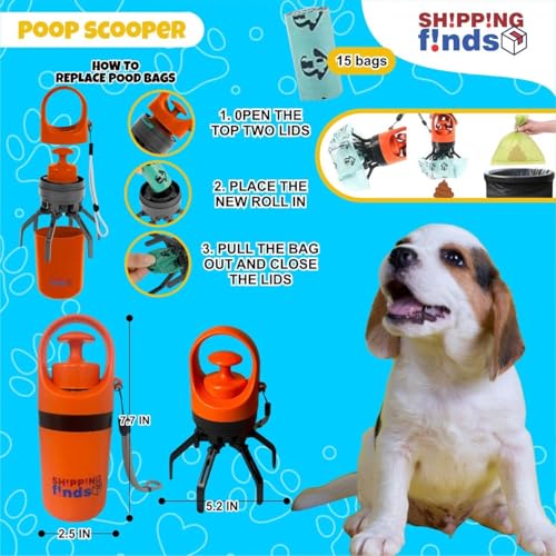 Image of Shipping f!nds - Pooper Scooper for Dogs with Bag Attachment - Portable Dog Poop Picker Upper for Walks - Lightweight, Handheld Pet Waste Scooper for Small and Large Dogs Green