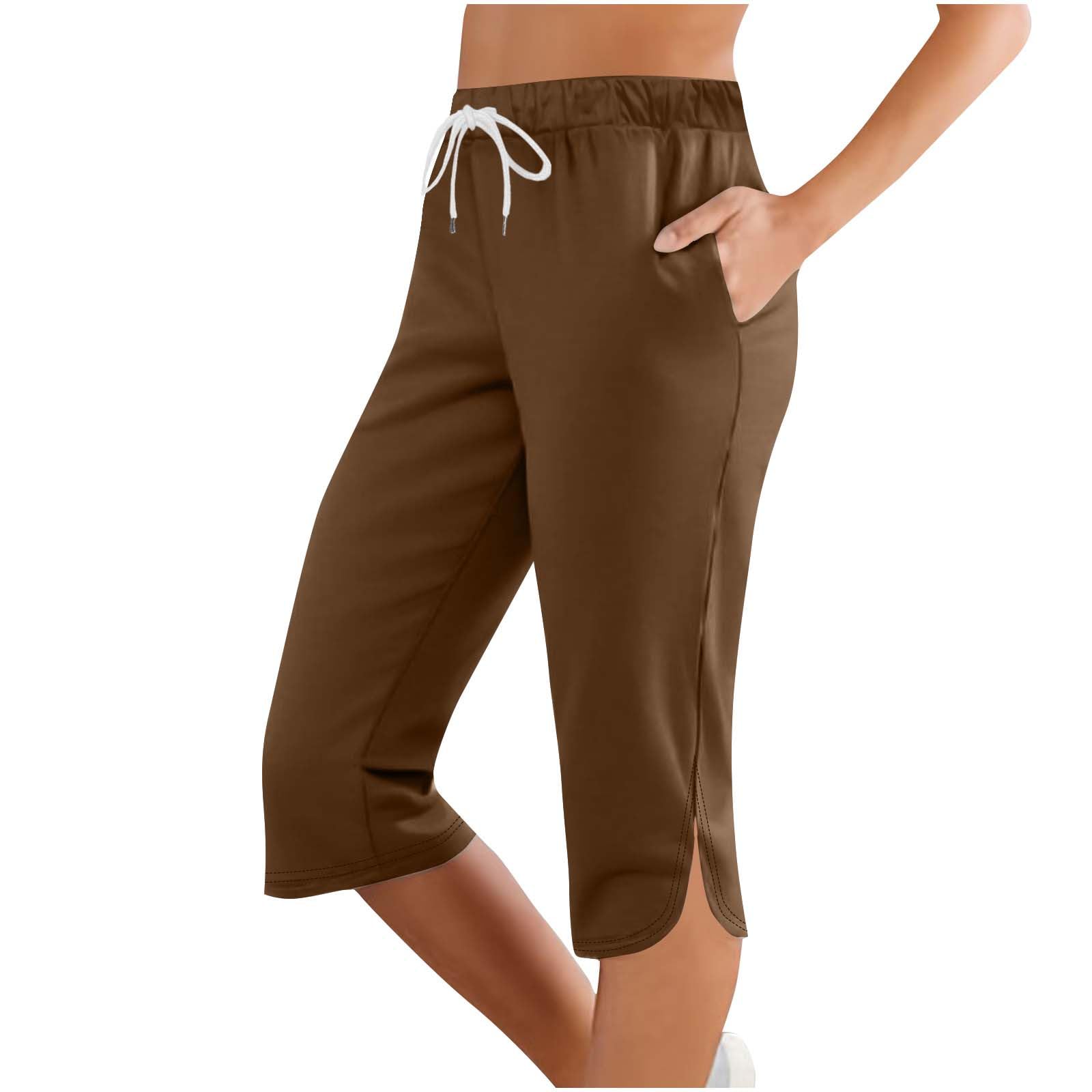 Women Capri Pants Summer Cut Out Side Casual Fashion Drawstring Soft Comfort Capris Workout Running Cropped Jogger — view 24