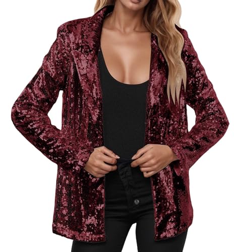 Veste à paillettes pour femmes avec poches et manches longues chic