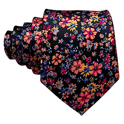 Image of Barry.Wang Flower Ties for Men Handkerchief Cufflinks Set Wedding Necktie Set Party