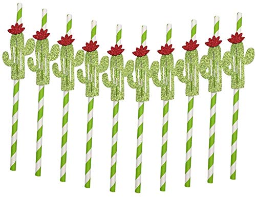 10 Pitillos desechables de papel cactus verdes para fiesta miniatura 1