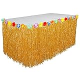 Diseño de estilo hawaiano: Nuestra falda de mesa hawaiana es adecuada para fiestas temáticas de verano, como la playa de arena hawaiana, la fiesta de jardín de verano u otras fiestas al aire libre.Con este tipo de falda de mesa, las mesas se convertirán en una verdadera mesa de comedor tropicales y pueden crear una verdadera atmósfera hawaiana fácilmente.