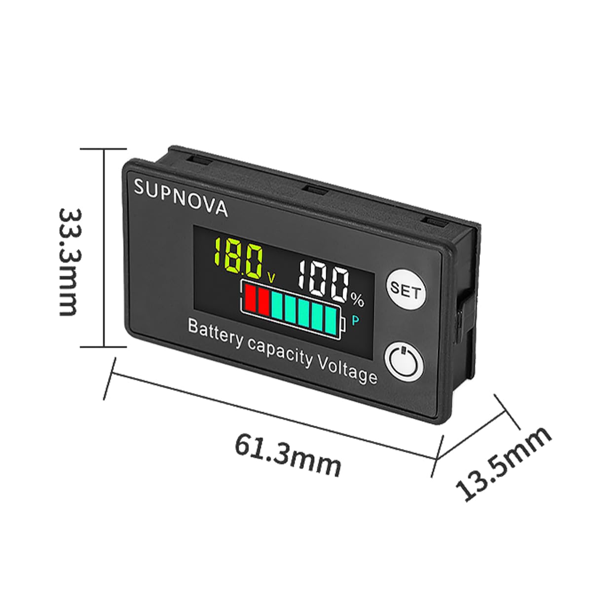 POFET Moniteur de batterie12V 24V 36V 48V 60V 72V 84V 8-100V LCD Capacité de Batterie numérique Testeur de pourcentage de capacité restante avec Alarme sonore et température