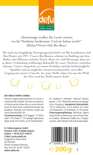 defu Hundesnack | 1 x 200 g | Bio Hundekekse Huhn & Dinkel | Premium Bio Leckerlis für Ihren Hund