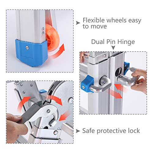 Snow Fox Extension Ladder, 17 Feet Aluminum Extension Multi-Position Ladder Adjustable Telescoping Ladder with Protective Lock and 2 Wheels