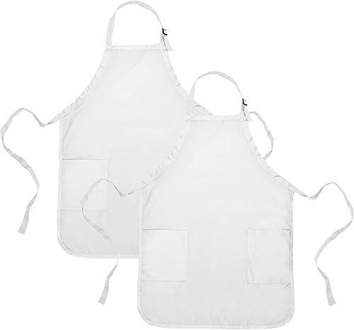 Delantal de cocina para restaurante u hogar estilo pechera de hilado de poli algodón 2 bolsillos Algodón Blanco 30