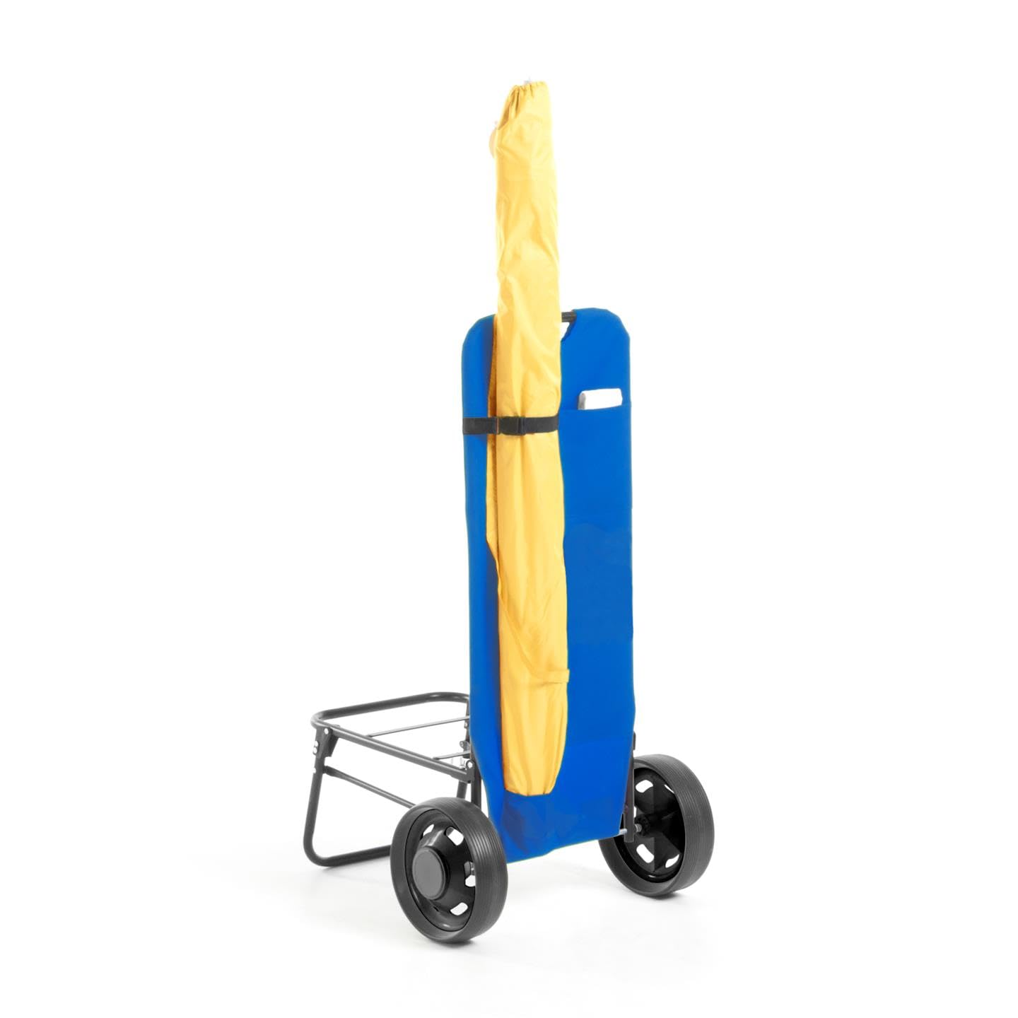 Carrello da Spiaggia Pieghevole con Ruote Grandi per Sabbia, Carrello Mare Portatutto Leggero 3,5 kg e Salvaspazio, Porta Ombrellone e Tasche, Portata 35 kg, 102x55x61,5 cm, Blu