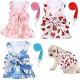 3 Stück Hundekleider mit Geschirren, süße Bunte Schleife, kleine Hunde, Prinzessinnenkleid, atmungsaktiv, für Welpen, Sommer, Hundegeschirr, Kleid für Hunde, Mädchen, mit Knopf für Katzen, Kaninchen