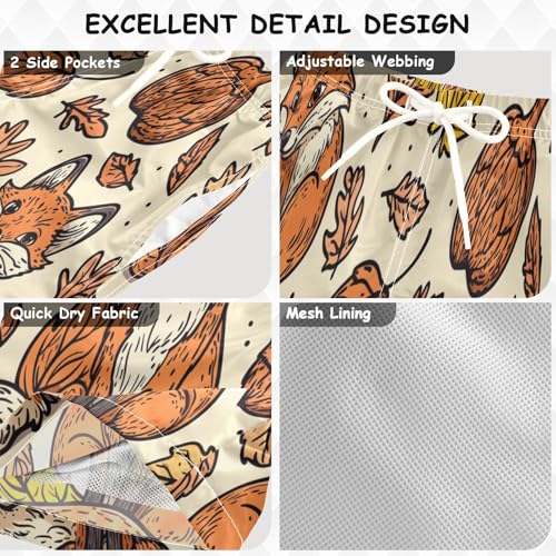 Boys Beach Board Shorts Red Fox Animal Swim Trunk Teen Swimwear 8-16Y Multicolor3