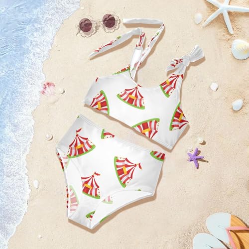 Exnundod Red and White Striped Circus Girls Swimsuit Bathing Suit Two Piece Bikini Sets Swimwear 3-12T3