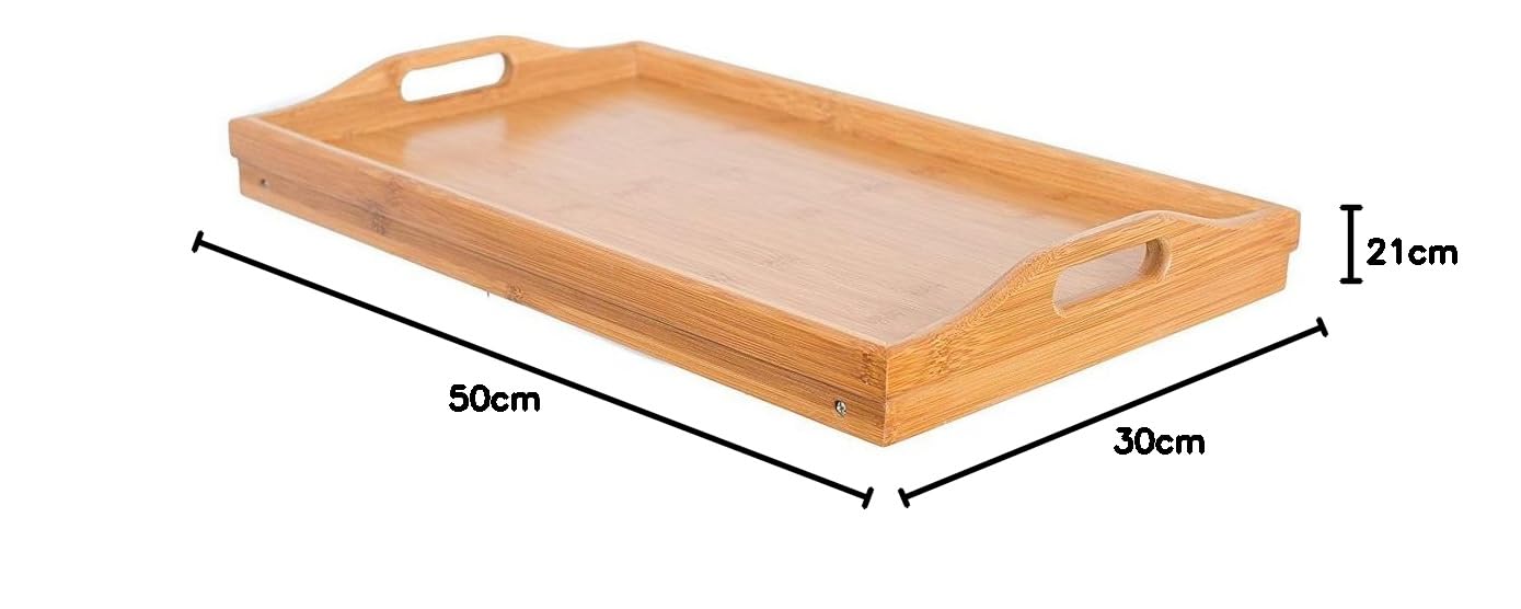 Bakaji Vassoio da Letto Pieghevole in Bambu' con Gambe e Manici per Colazione a Letto Relax Dimensione 50x30x21cm Bamboo da Portata (Naturale)