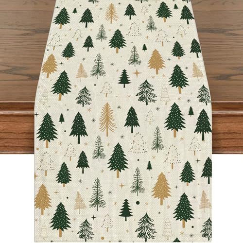 Tarklanda Weihnachten Tischläufer, Weihnachtstischläufer Grün Gold,...