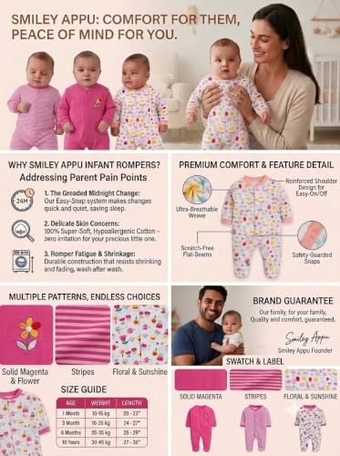 Image of 100% Cotton Baby Rompers /Sleepsuits /Jumpsuit /Night Suits for Baby Boys & Girls, Infants, New Borns