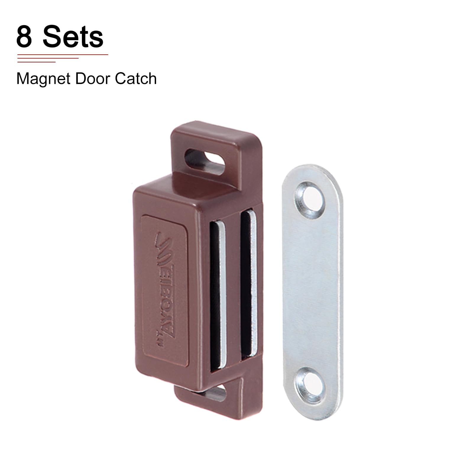 DTGN Magnesy zatrzaskowe do szafek 46 x 15 mm (dł. x szer.), 8 sztuk, dobre do szafek kuchennych, szuflad, mebli, tworzywo ABS, magnetyczne zamknięcie, zatrzask do drzwi szafy, brązowy