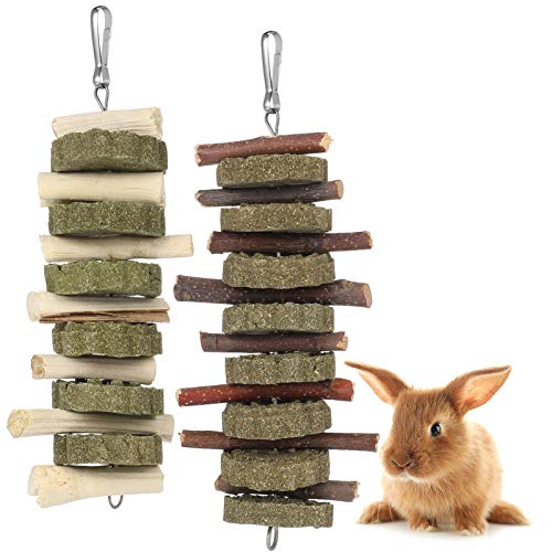Xinzistar 2 piezas juguete para masticar para pequeños animales conejos, hámsters, chinchillas cobayas, ramas de manzana de bambú natural