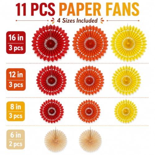 Image of Fall Hanging Honeycomb Round Paper Fans Decoration Autumn Pumpkin Theme Tissue Paper Fan Garland for Shower Birthday Graduation Wedding Party Supplies 11 Count