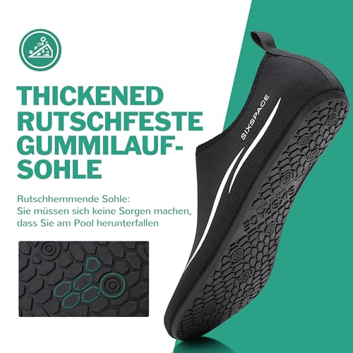 Foto von Sixspace Herren Damen Badeschuhe Wasserschuhe Aquaschuhe Strandschuhe Schnell Trocknend Slip on Breathable Schwimmschuhe Surfschuhe für Beach Pool Surfen Yoga Schwarz(Lieferantengröße 42 EU)