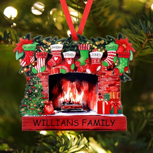 Vercraft DIY 2025 Christmas Family Ornaments Personalized with 8 Pieces Christmas Name Socks Custom Fireplace Mantle Ornament Gift Family Writable Xmas Tree Name Wooden Ornament