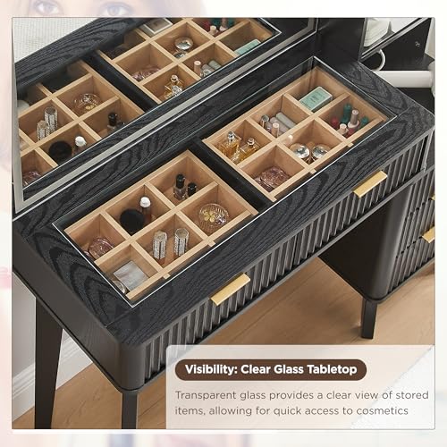 Image of T4TREAM 48 inch Fluted Makeup Vanity Desk with 36 inch Lighted Mirror, Black