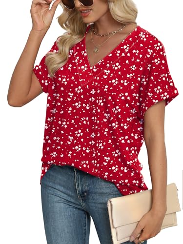Image of WIHOLL Womens Summer Tops Short Dolman Sleeve Shirts 2026 Fashion V Neck Outfits Clothes