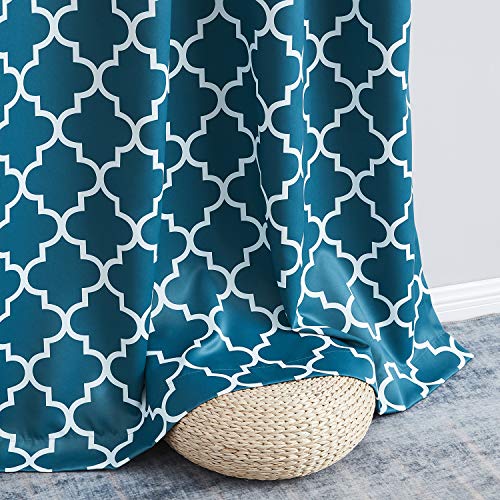 HLC.ME Cortinas opacas con estampado de celosía de 63 pulgadas, aislamiento térmico, oscurecimiento de la habitación, paneles de cortina con ojales para dormitorio, color verde azulado oscuro, juego