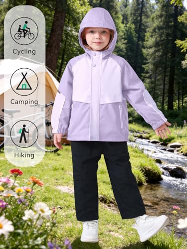 Image of Miipat Toddler Girls Rain Jacket Lightweight Waterproof Hooded Jackets Little Kids Windbreaker Outerwear Raincoats