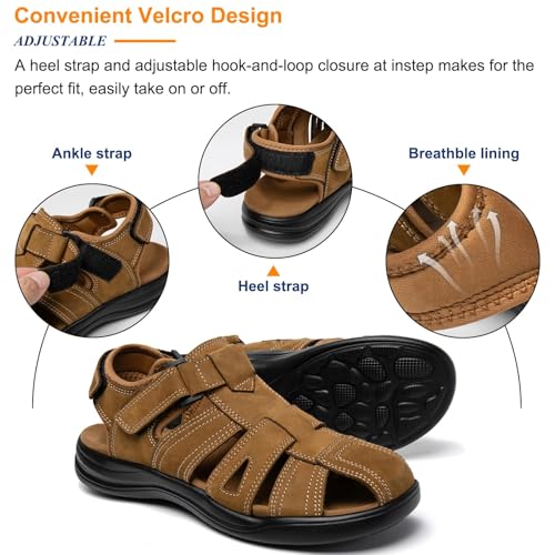 Image of Men's Sport Sandals Closed Toe Leather Hiking Athletic Walking Outdoor Beach Trail River Fishing Water Shoes Lightweight Comfortable Waterproof