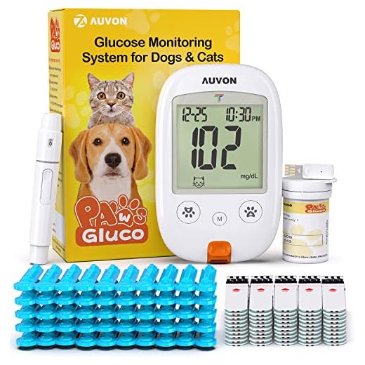 AUVON Blood Glucose Monitor Specifically Calibrated for Dog and Cats, High-Tech Veterinary Animal-Specific Blood Sugar Test Kit with 50 Test Strips, 50 30G Lancets, Lancing Device and Carrying Bag