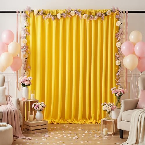 Image of Yellow Backdrop Curtains 2 Panels 5ft x 10ft Polyester Wrinkle Free Fabric Lemon Yellow Drapes for Backdrop Birthday Party Wedding Baby Shower Decorations