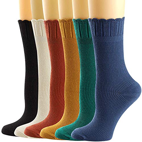 Womens Socks, Womens Crew Socks Casual Cotton Knit Comfy Winter Warm Dress Socks for Women 5/6 Pack