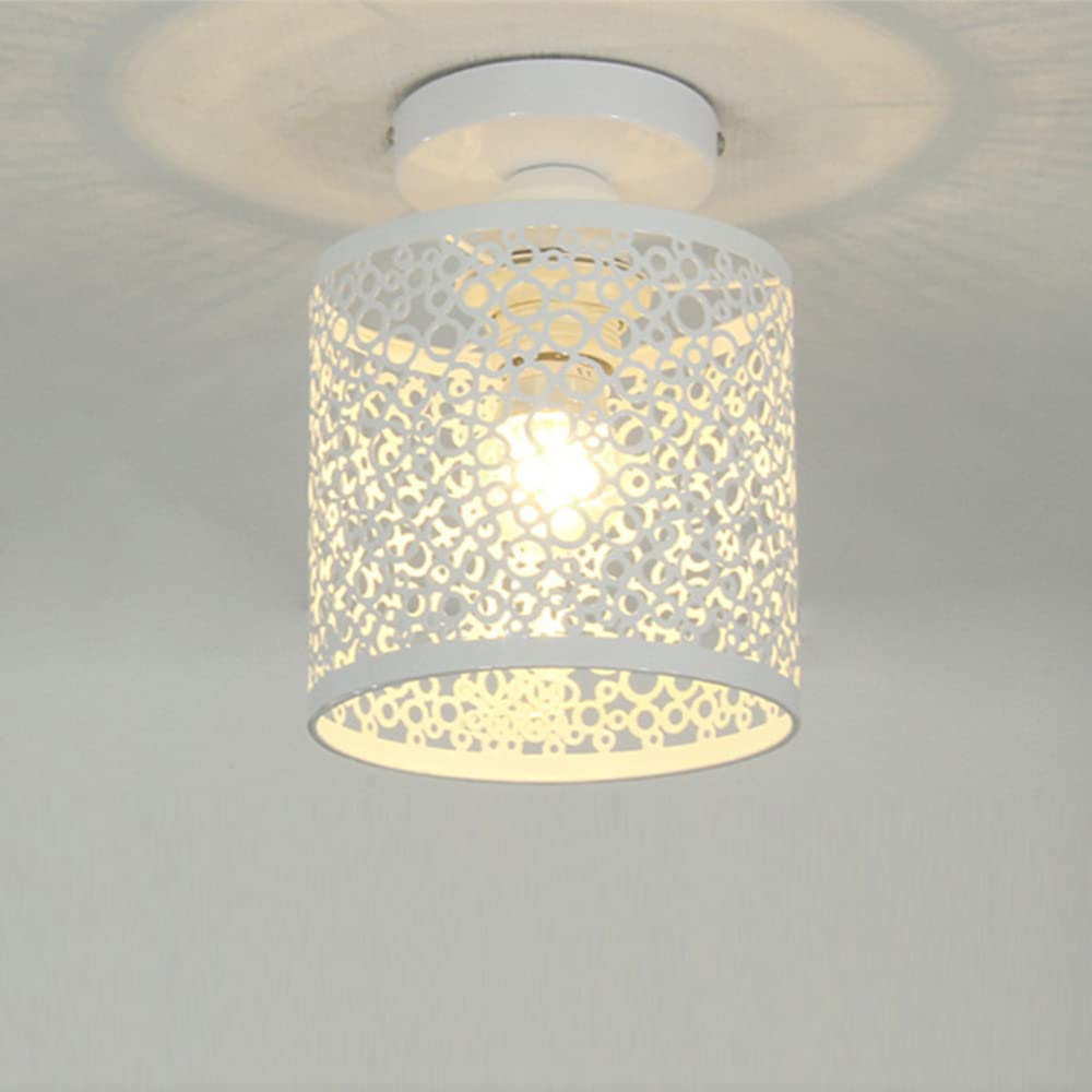 Lámpara de Techo Vintage, Lámpara de Techo Metal Diseño de Jaula de Hierro E27 Iluminación de Techo, Lampara Colgante Interior Montaje Semi Flush para Dormitorio Cocina Sala de Estar Comedor (blanco)