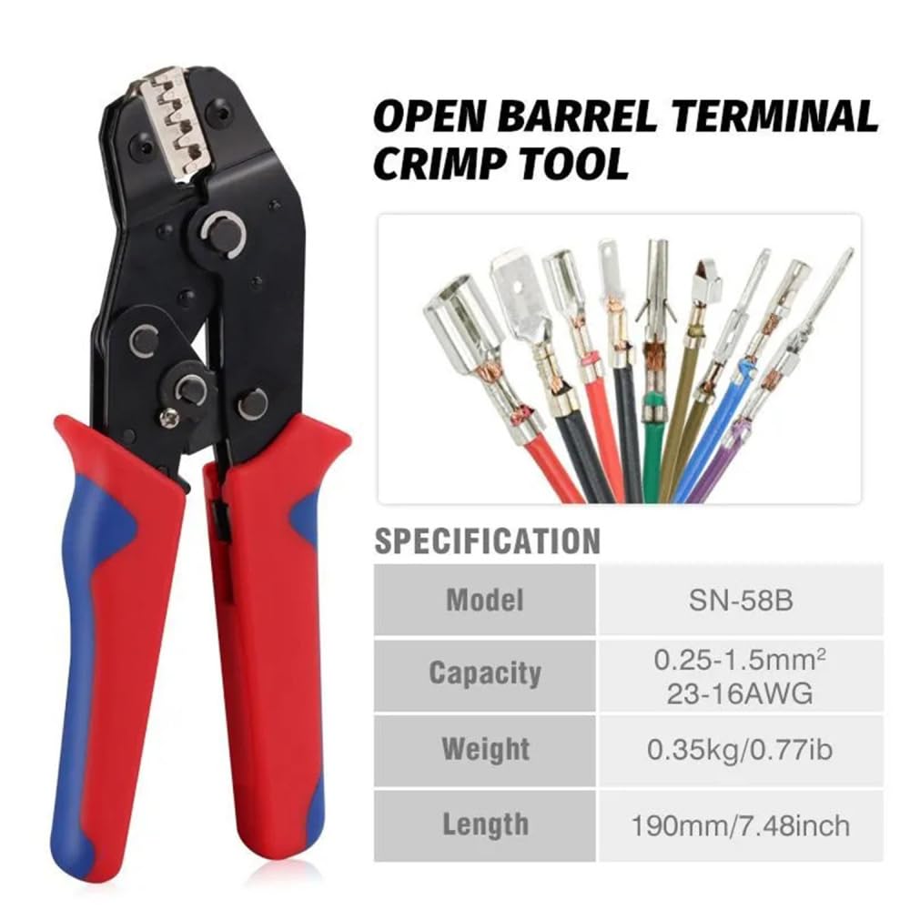 Kit di crimpatura con borsa, pinza crimpatrice con 6 matrici intercambiabili, gamma di crimpatura regolabile, pinza crimpatrice multifunzione per diversi tipi di terminali a crimpare