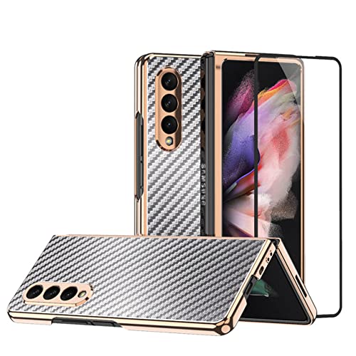Coque fibre de carbone Galaxy Z Fold 3 5G rigide haut de gamme couleur argent