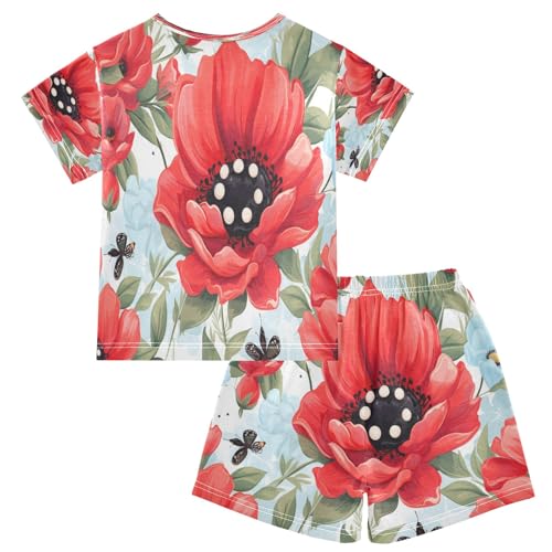 Flower(350) Kids Pjs Set Boys Girls Summer Short-Sleeve Sleepwear Pajamas 2PCS2