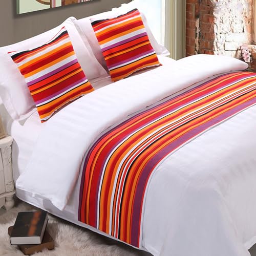 SXLXYOF Waves Bed Runners with Pillowcase King Size Bed Scarves Matching Cushions Set Colorful Stripes Bed Scarf Geometric Striped Bed Towel Bedding Throw Blanket,D-50 * 260CM(2.0m Bed)