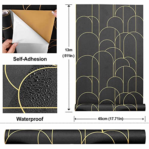 Papier peint géométrique noir mat moderne vinyle adhésif de luxe