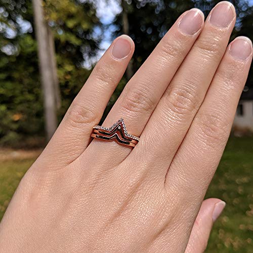 Rose Gold Plated Sterling Silver V Shaped Trio Ring Stack With Cubic Zirconia Chevron Stacking Rings (Size 6) #TOP2