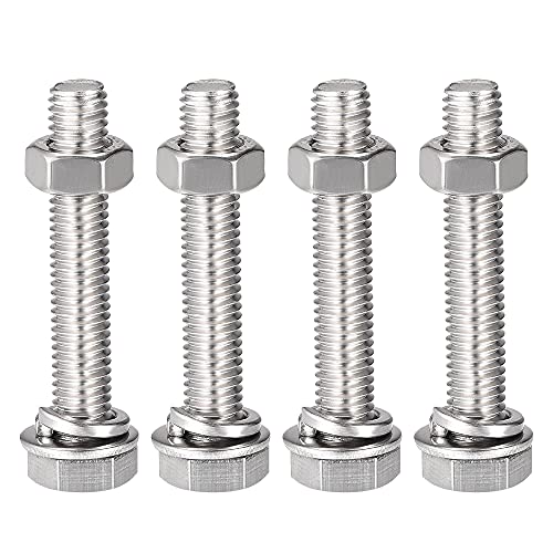 Image of uxcell M8 x 45mm Hex Head Screws Bolts, Nuts, Flat & Lock Washers Kits, 304 Stainless Steel Fully Thread Hexagon Bolts 4 Sets