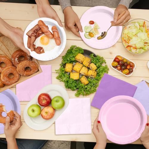 Image of CMUSKO Pink and Purple Decorations-150Pcs Light Purple Pink Plates and Napkins Serves 50,Lavender Tableware Birthday,Birthday,Wedding
